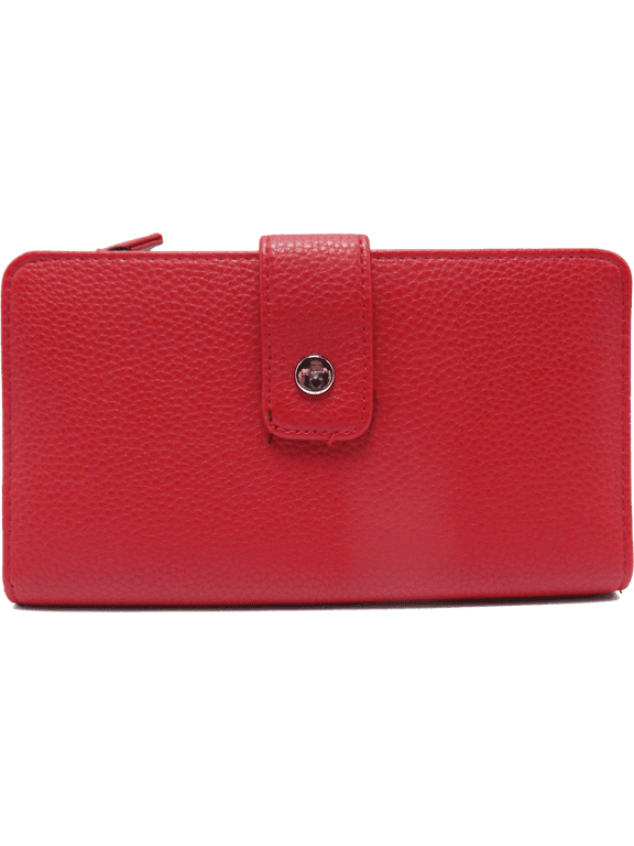 Women Bonded Genuine LEATHER Tab Clutch Fat Mundi WALLET RFID Ladies ID Card Slots Zippers t710l Red