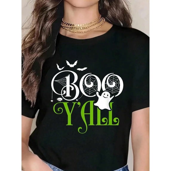 Women Boo, Y'all! Funny Halloween Scary Creepy Cool Humor Novelty T‑Shirt With Halloween Graphics