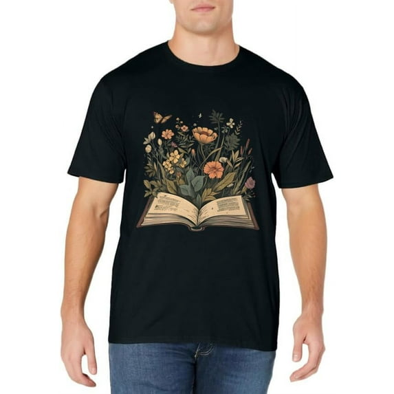 Women Book Lover Shirt Wildflowers Cottagecore Flowers Book T-Shirt