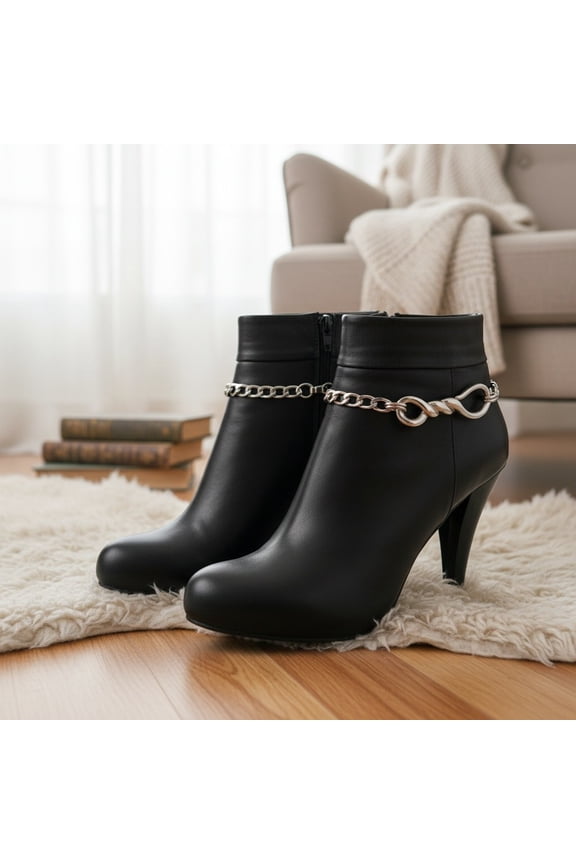 Women Boot Chain Bracelet Set  2PCS Twisted Infinity Barb Wire Anklet Jewelry, Silver Metal Shoe Accessories Adjustable Fit 1115 BC1