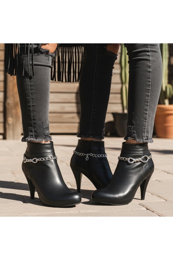 Women Boot Chain Bracelet Set Twisted Infinity Barb Wire Anklet Jewelry 2PCS, Silver Metal Shoe Accessories for Boots, Punk Goth Western Biker Fashion Wrap Around BC1