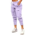 thumbnail image 1 of Women Bootcut Cargo Pants Mid Elastic Waisted Trousers Stretch Ankle Joggers Pant Adjustable Drawstring Bottoms Solid Capris With Flap Pockets Summer Running Hiking Sweatspants, 1 of 6