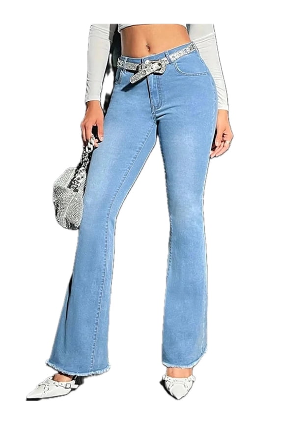 Women Bootcut Jeans with Raw Hem and Pockets Stretch Denim for Casual Everyday Wear Classic Bootcut Fit Casual Wardrobe
