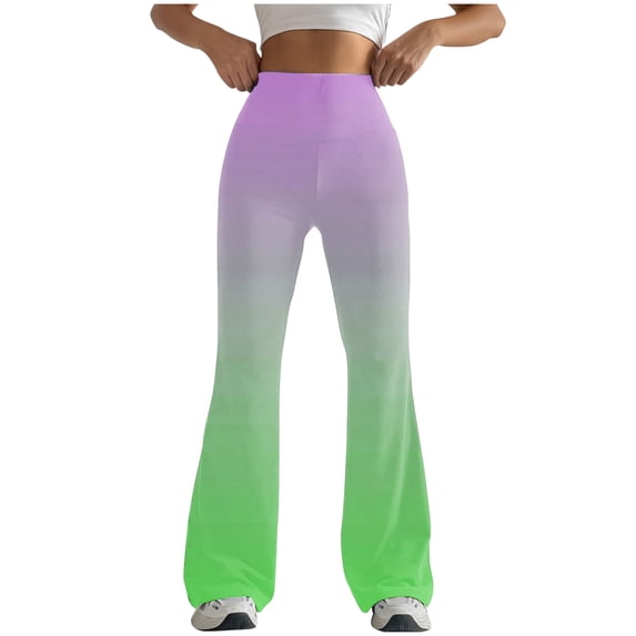 Women Bootcut Wide Leg Pants Trendy Gradient Color Flared Pants Tight Fitting Hip Hugging Shaping Yoga Pants Green M
