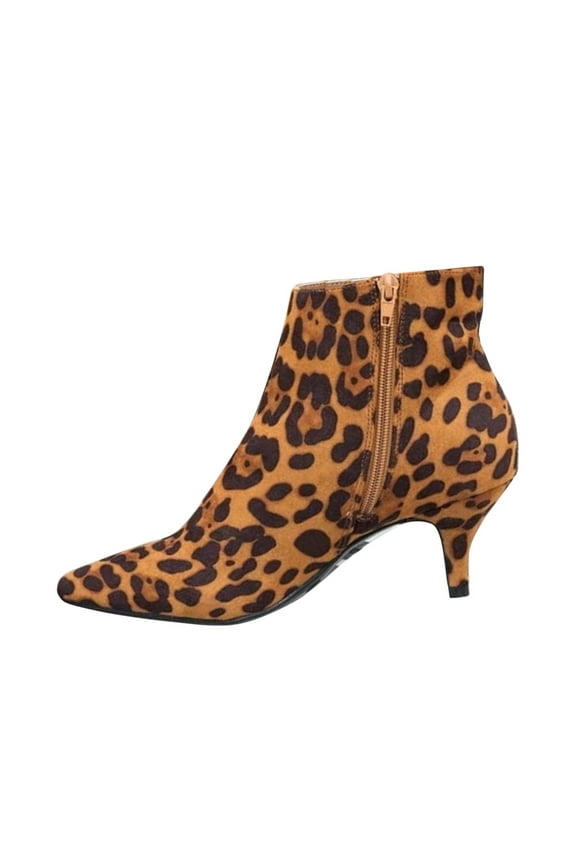 Women Bootie Leopard Snake Print Ankle Boots Fine Heels Mid Heel Pointed Side Zip Booties,Yellow Boots women size 5.5