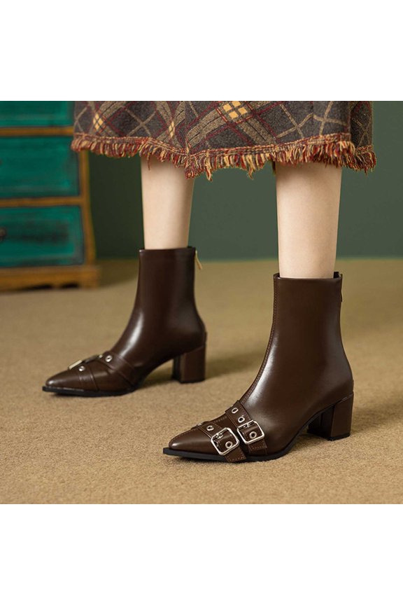 Women Booties Ankle Boots Low Heel Eyelet Booties Sexy Toe Fashion Dress Short Boots With Zips