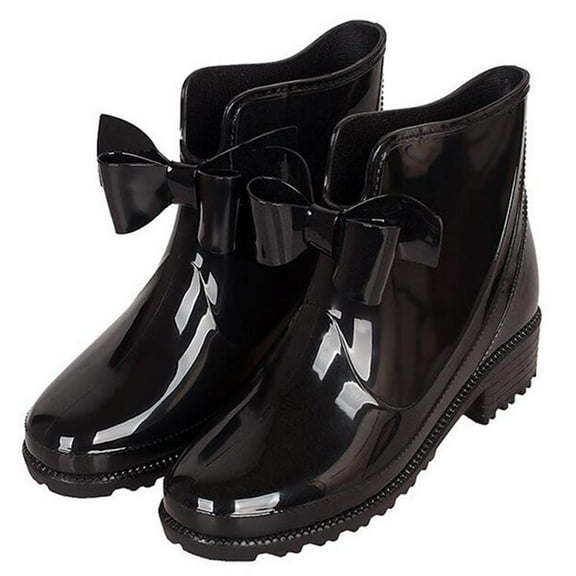 Women Booties, Ladies Bowknot Short Ankle Rain Boots Lightweight Chelsea Rainboots Shoes Outdoor Waterproof Booties Garden Shoes