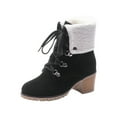 thumbnail image 1 of Women Booties Solid Color Casual Lightweight Square High Heels Pointed Toe Warm Fleece Suede Snow Ankle Boots,Black Boots women size 7.5, 1 of 3
