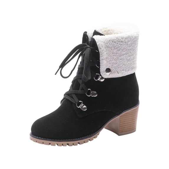 Women Booties Solid Color Casual Lightweight Square High Heels Pointed Toe Warm Fleece Suede Snow Ankle Boots,Black Boots women size 7.5