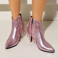 thumbnail image 1 of Women Boots Ankle High Fringe Short Boot Stiletto Pointed Toe Booties with Side Zipper (Pink 37), 1 of 5