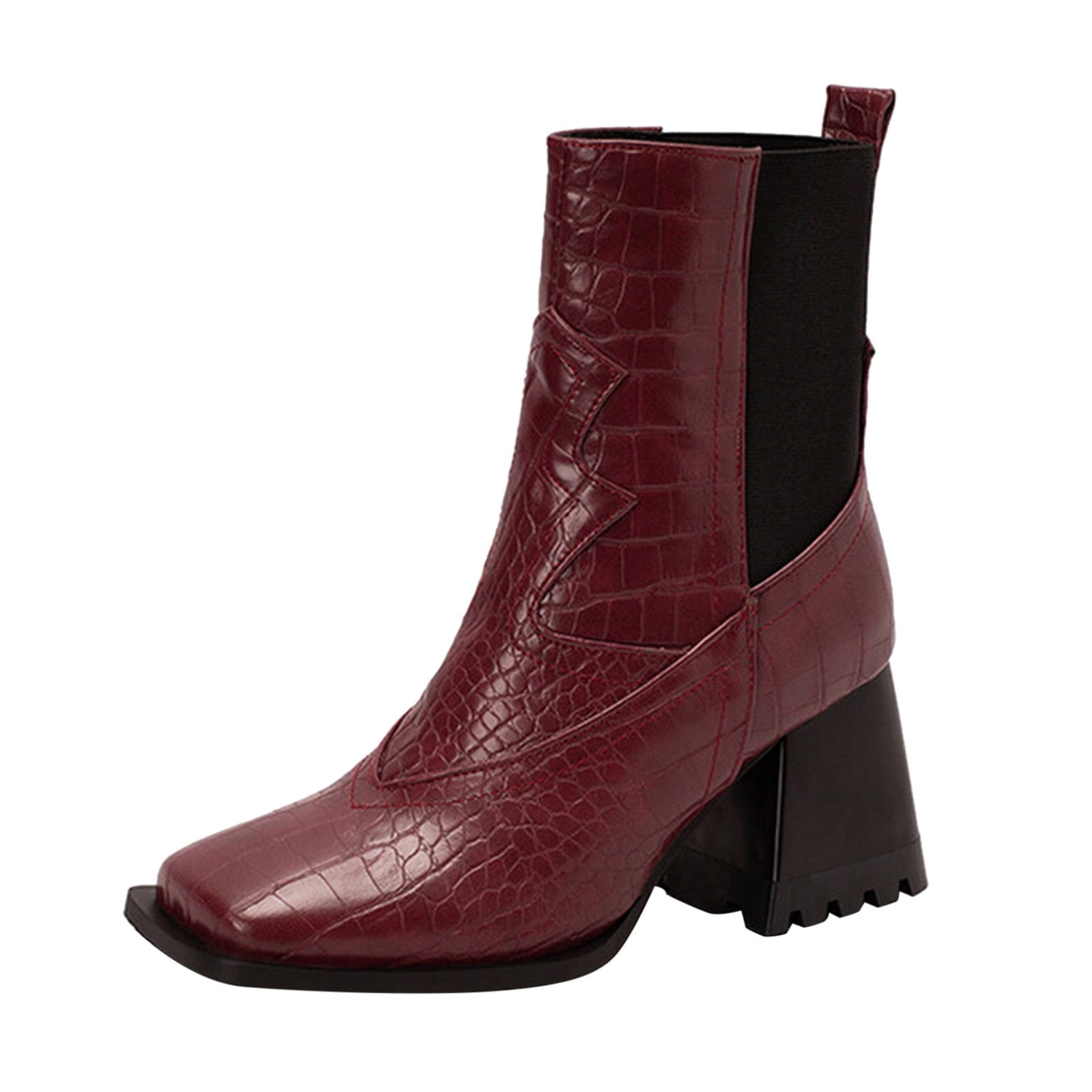 Fashion Female Warm Boots Womens Fashion Colorblock Leather Face Square ...