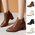 thumbnail image 1 of Women Boots Chunky Heel Pointy Toe Ankle Short Boots with Side Zipper Fashion Casual Warm Fall Winter Shoes for Women Brown 6, 1 of 7