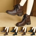 thumbnail image 1 of Women Boots Chunky Heel Round Toe Lace-up Ankle Short Boots Women Trendy Casual Outdoor Dressy Winter Warm Shoes Brown 7.5, 1 of 10