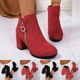 thumbnail image 1 of Women Boots Chunky Heel Round Toe Side Zipper Ankle Boots Women Trendy Casual Outdoor Dressy Winter Warm Shoes Thick Heel Short Booties Red 6.5, 1 of 9