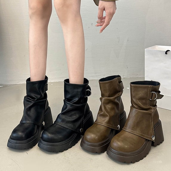 Women Boots Chunky Heel Square Toe Short Boots Women's Fashion Casual Versatile Thick Heel Booties Fall Winter Warm Shoes Black 6.5