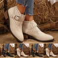 thumbnail image 1 of Women Boots Chunky Mid Heel Pointy Toe Ankle Booties Casual Outdoor Dressy Comfortable Short Boots Winter Shoes for Women Beige 5.5, 1 of 10