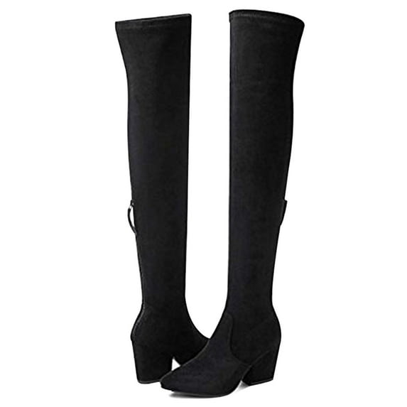 Women Boots Over Knee Long Boots Fashion Boots Heels Autumn Quality Suede Comfort Square Heels Black 3 in Heel