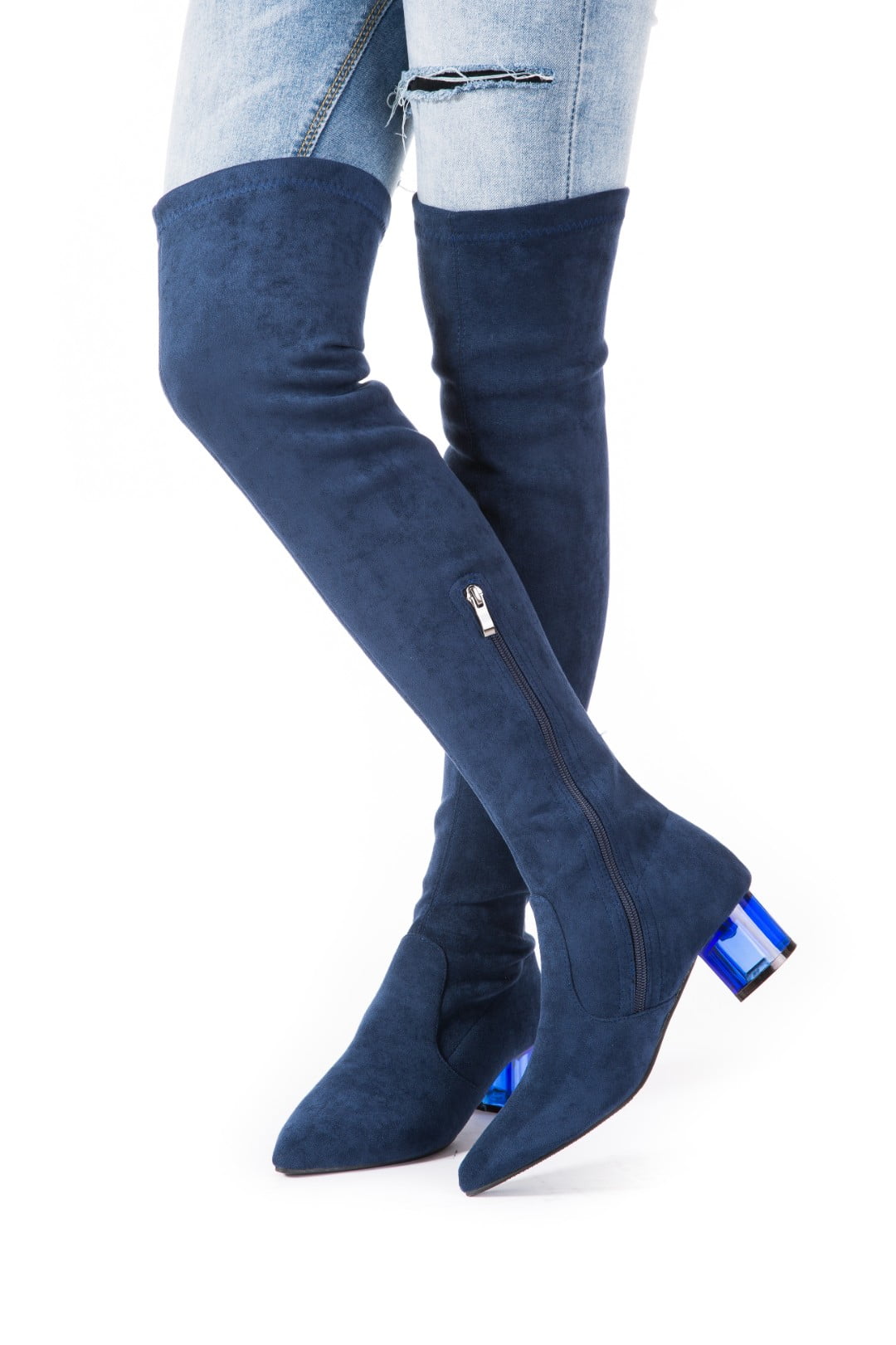 N.N.G Women's Over The Knee Boots - Low Block Heel (3 Inch), Suede, Square Toe, Comfort Long Boots (Brown, Size 7) 9 thumbnail image
