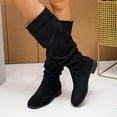 thumbnail image 1 of Women Boots Round Toe Low Heel Knee High Boots Comfort Flock Ruched Slouch Pull On Tall Shoes for Fall Winter Casual Outdoor Daily Wear, 1 of 9