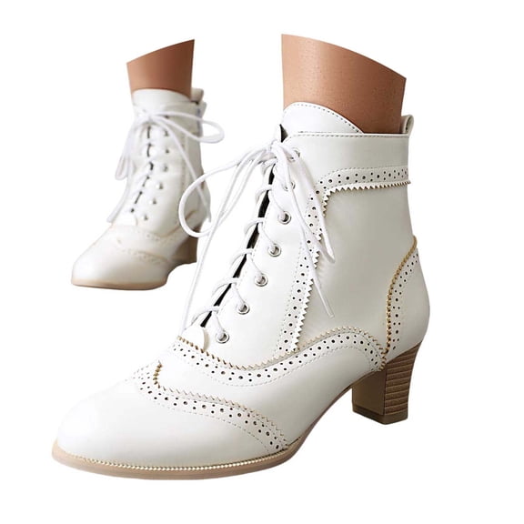 Women Boots With Side Zippers Wintip Lace Up Ankle Booties