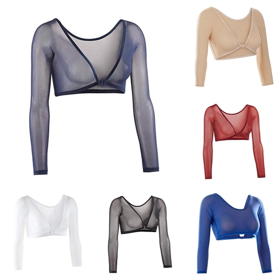 Women Both Side Wear Sheer Plus Size Seamless Arm Crop Top Shirt Blouses