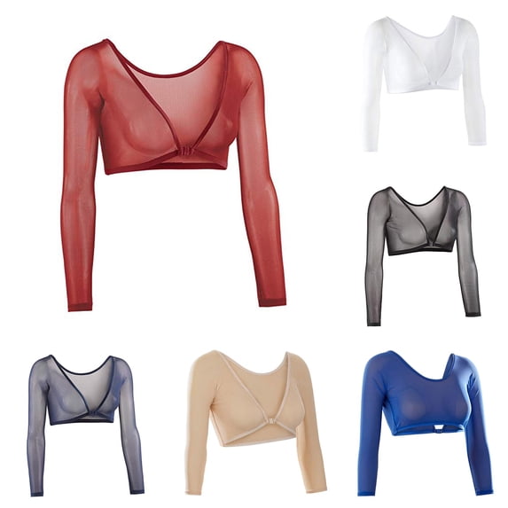 Women Both Side Wear Sheer Plus Size Seamless Arm Crop Top Shirt Blouses