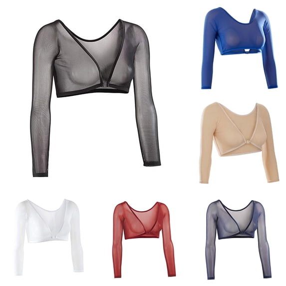Women Both Side Wear Sheer Plus Size Seamless Arm Crop Top Shirt Blouses