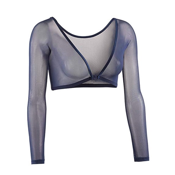 Women Both Side Wear Sheer Plus Size Seamless Arm Shaper Crop Top Shirt Blouses