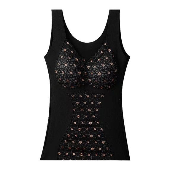 Women Bottoming Vest with Chest Pads Seamless Sleeveless Thick German Velvet Thermal Base Layer Keep Warm Stretchy V Neck Lace Camisole Winter Basic Top