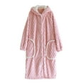 thumbnail image 1 of Women Botton Robe Long Sleeve House Coats Fleece Velour Robes Soft Bathrobe with Pockets Nightgown Pink L, 1 of 5