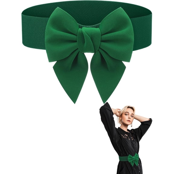 Women Bow Belt Elastic Waist Belt Bowknot Stretchy Corset Dress Sash 2.4'' Wide