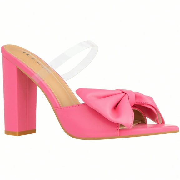 Women Bow Decor Chunky Heeled Mule Sandals Butterfly Design Chunky High Heel Sandals