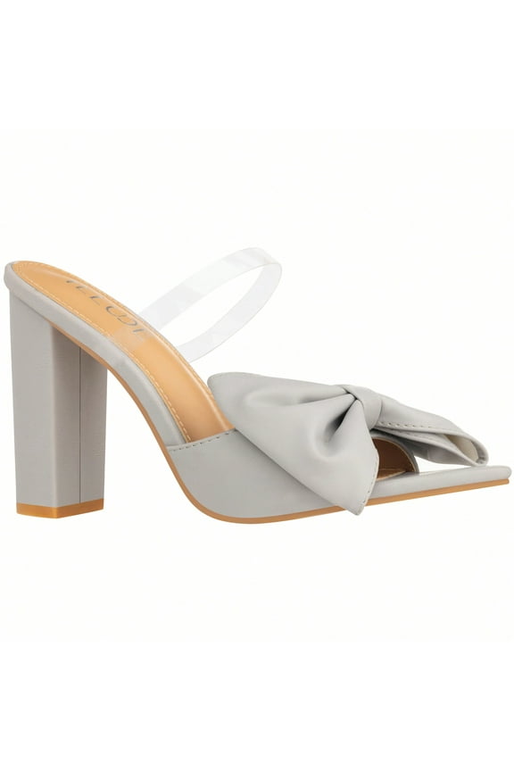 Women Bow Decor Chunky Heeled Mule Sandals Butterfly Design Chunky High Heel Sandals