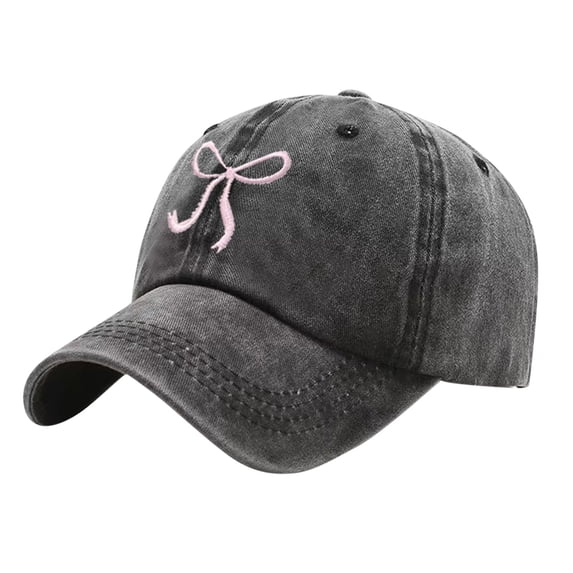 Women Bow Embroidered Washed Baseball Cap, Vintage Distressed Adjustable Curved Brim Dad Hat, Breast Cancer Awareness Accessories, Casual Sun Hat for Daily Outdoor