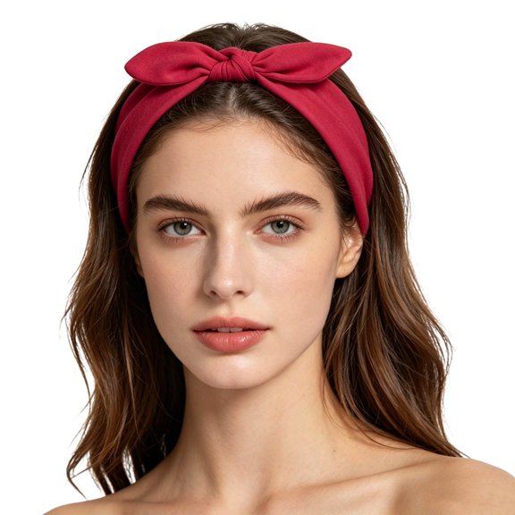 Women Bow Headbands of Solid Color Soft Stretch Non Slip Turban Head Wraps Fashion Summer Headbands Sport Cute Hair Accessories Red Free Size(Free Size)