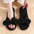 thumbnail image 1 of Women Bow House Slippers,Striped Corduroy Open Toe Slide Slippers,Soft Non Slip Flat Indoor Warm Slippers, 1 of 2