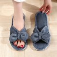 thumbnail image 1 of Women Bow House Slippers,Striped Corduroy Open Toe Slide Slippers,Soft Non Slip Flat Indoor Warm Slippers, 1 of 2