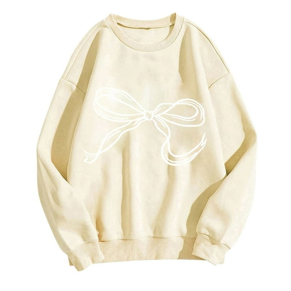 Women Bow Oversized Sweatshirt Fleece Pullover Tops Y2K Teen Girl Sweatshirts Cute Aesthetic Shirts