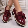 thumbnail image 1 of Women Bow Pumps Shoes Round Closed Toe Slip On Oxford Loafer Shoes Patent Leather Mid Block Heels Dress Loafer Two-Toned Office Work Penny Loafers Green Women Sandal, 1 of 9