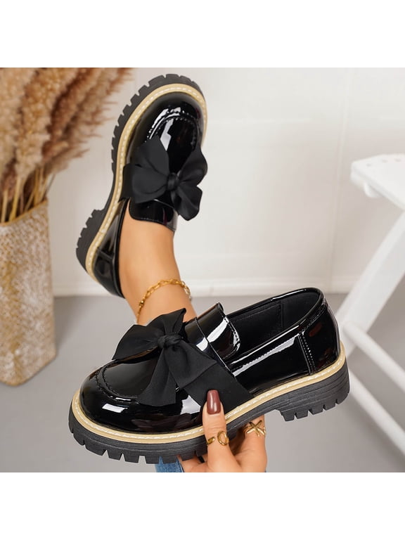 Women Bow Pumps Shoes Round Closed Toe Slip On Oxford Loafer Shoes Patent Leather Mid Block Heels Dress Loafer Two-Toned Office Work Penny Loafers Green Women Sandal