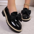 thumbnail image 1 of Women Bow Pumps Shoes Round Closed Toe Slip On Oxford Loafer Shoes Patent Leather Mid Block Heels Dress Loafer Two-Toned Office Work Penny Loafers Green Women Sandal, 1 of 9