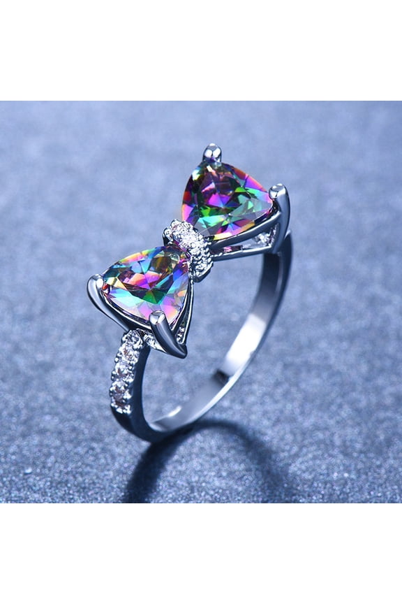 Women Bow Ring Colorful Cubic Zirconia Multi-faced Cutting Wedding Ring Proposal Knitted Ring Anniversary Valentines Day Gift Lady Cocktail Party Prom Jewelry