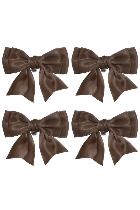 Women Bow Shoe Clips, Satin Elegant Detachable Bowknot Brown 4 Pcs