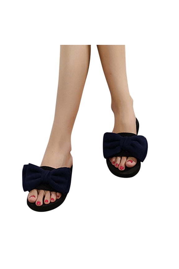 Women Bow Summer Sandals Slipper Indoor Outdoor Flip-flops Beach Shoes Blue Size 5.5