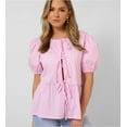 thumbnail image 1 of Women Bow Tie Front Shirt Top Cute Puff Sleeve Y2K Peplum Ruffle Babydoll Blouse Lace Up Summer Going Out, 1 of 7
