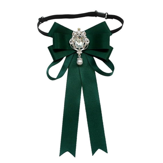 Women Bow Tie Shirt Neck Ribbon Rhinestone Decor Adjustable Collar Tie for Girls Office Party Wear