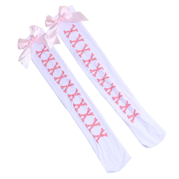 Women Bowknot Thigh High Socks Skeleton Stockings for Performances