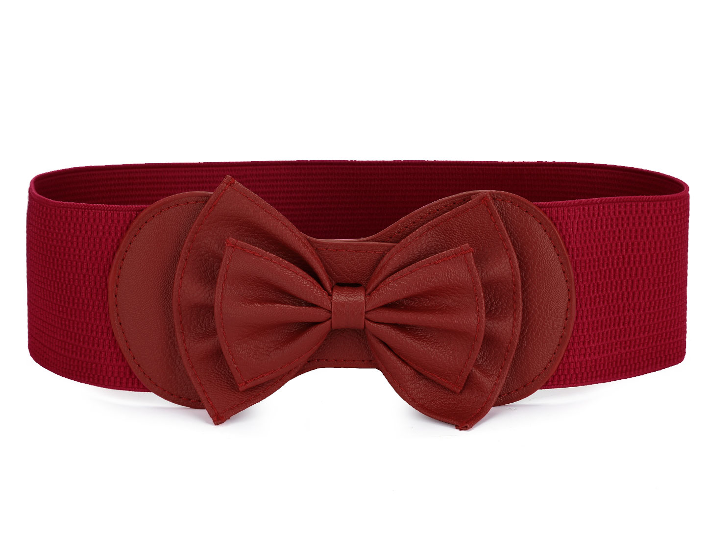 Women Bowtie Ornament Press Stud Button Elastic Waist Belt