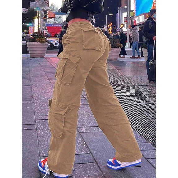Women Boyfriend‑Style Y2K Denim Jeans, Multi‑Pocket Button‑Front Solid‑Color Long Casual Work Trousers, Simple Commuter Daily Pants