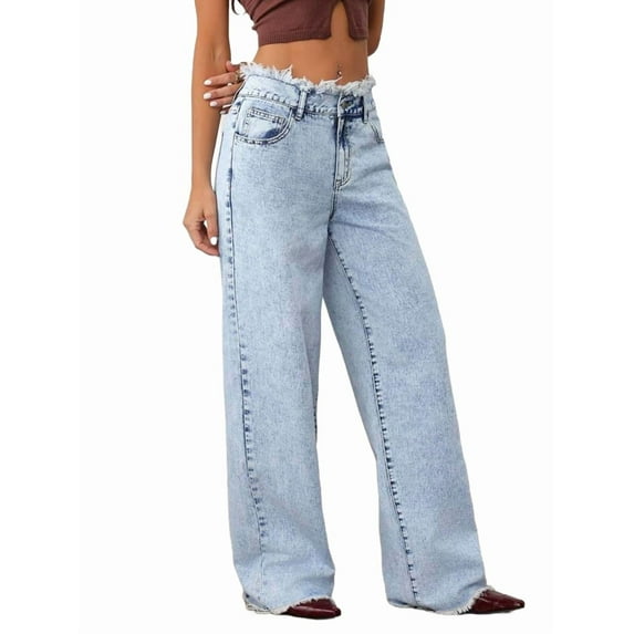 Women Boyfriends Jeans High Waist Baggy Denim Pants Wide Leg Straight Trousers Y2k Streetwear Pants Lake Blue XL
